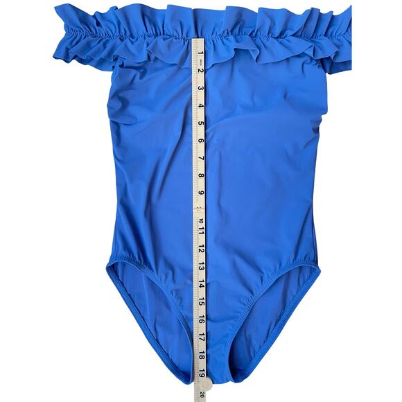 Karla Colletto Mondria Off Shoulder One Piece Swimsuit in Denim Blue - Size 6 - Picture 11 of 16